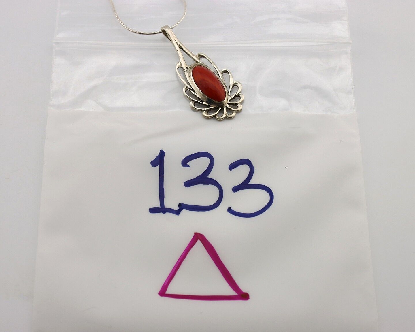 Navajo Necklace 925 Silver Red Medterranean Coral Native Artist C.80's
