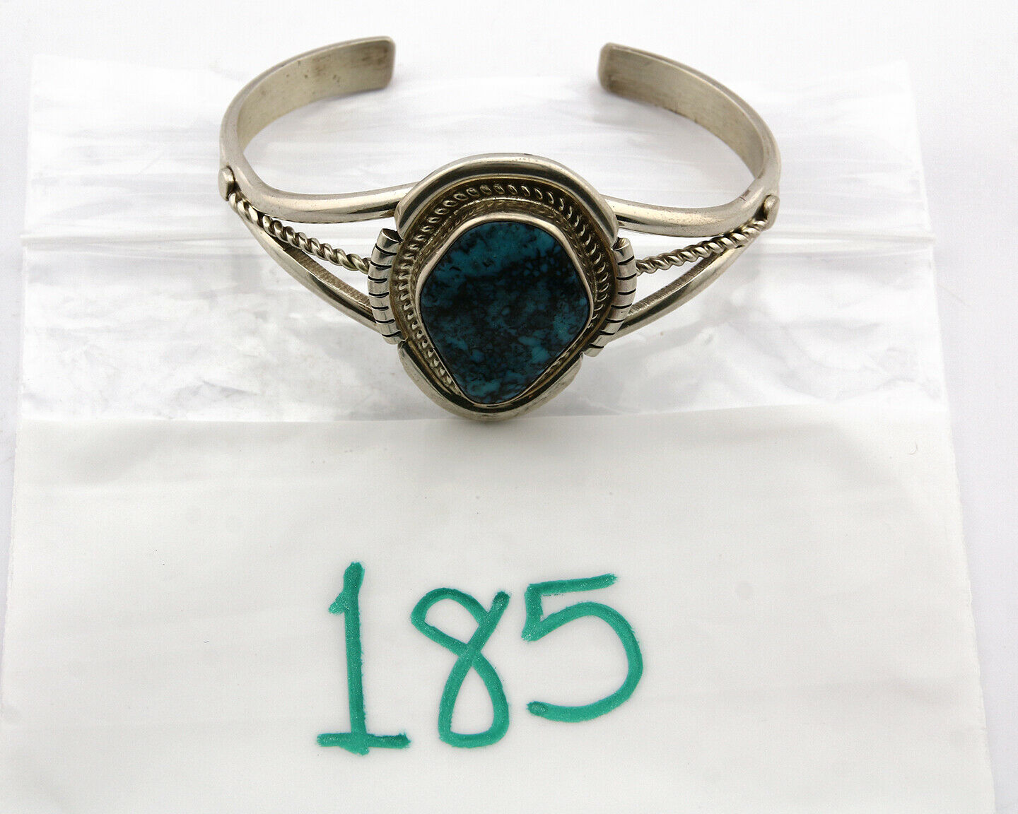 Navajo Bracelet .925 Silver Natural Blue Turquoise Signed Mc Cray C.80's