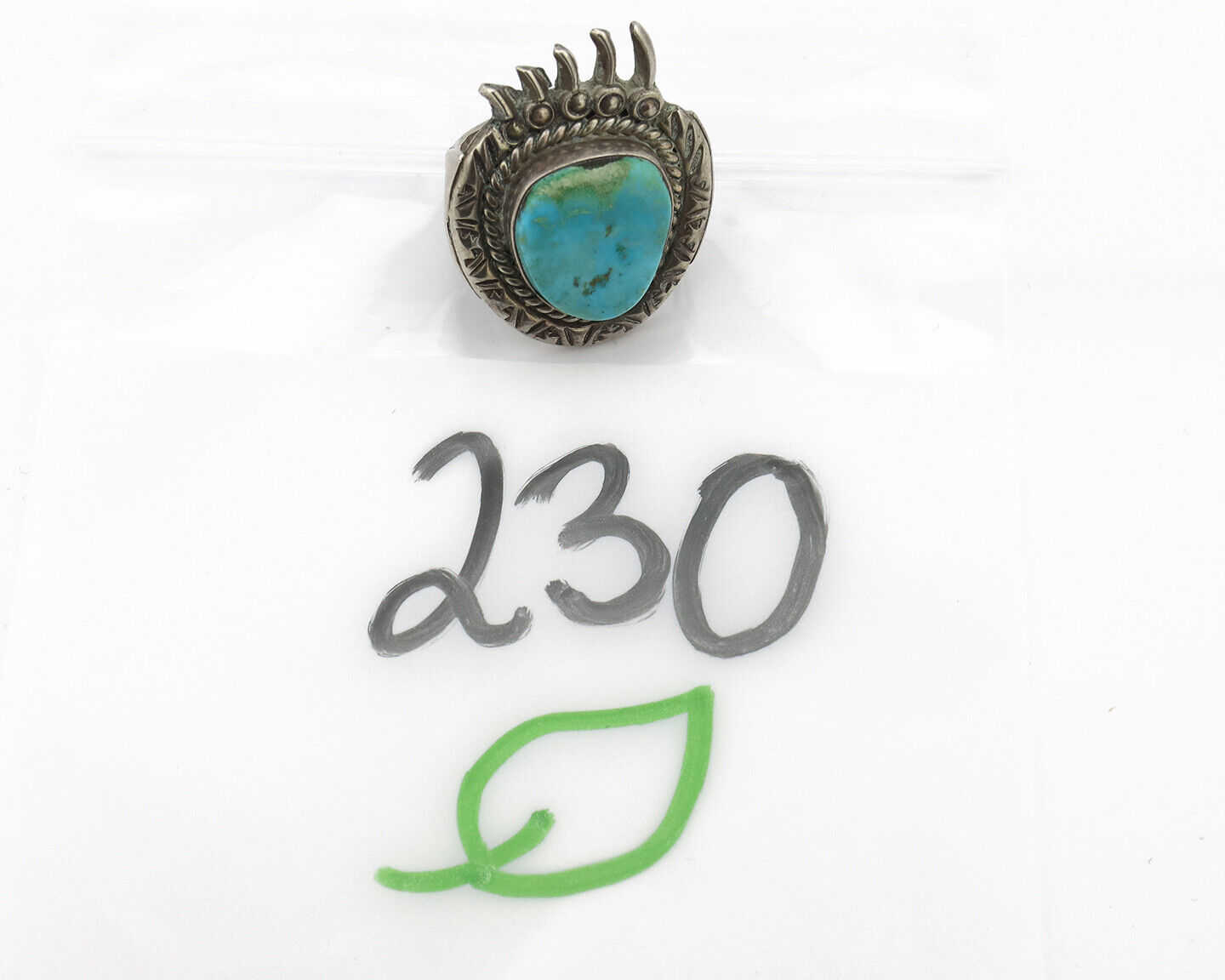 Navajo Ring 925 Silver Natural Mined Blue Turquoise Signed JD C.80's