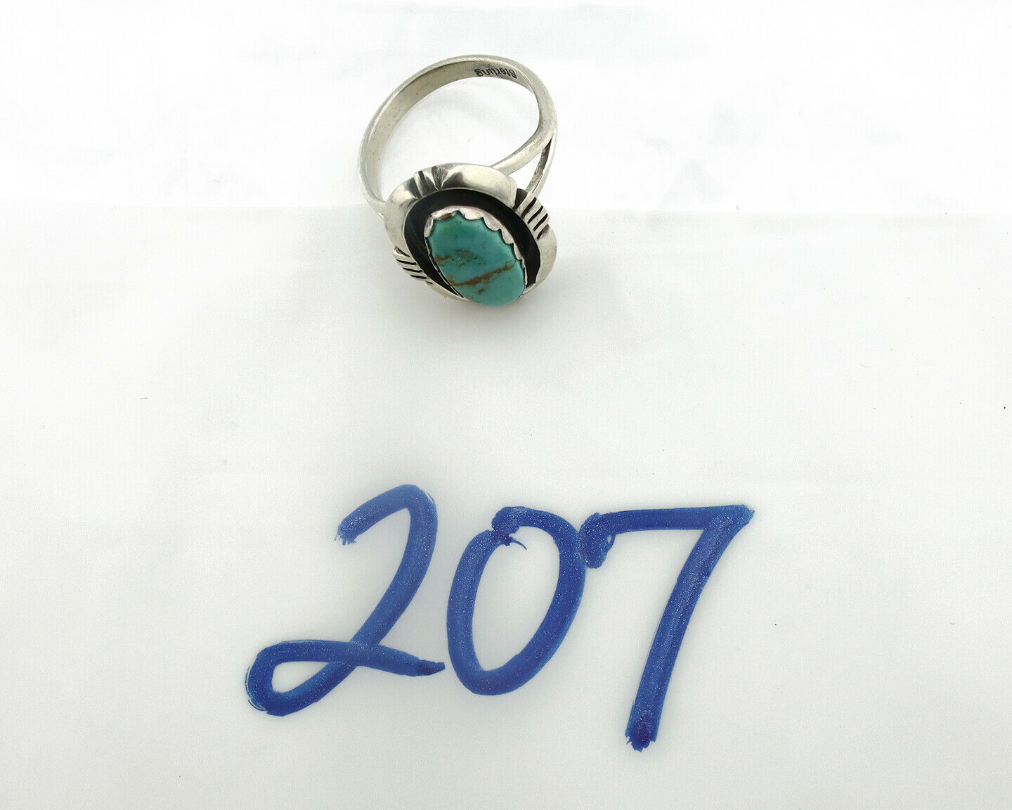 Navajo Ring .925 Silver Kingman Turquoise Handmade Native American Artist C80s