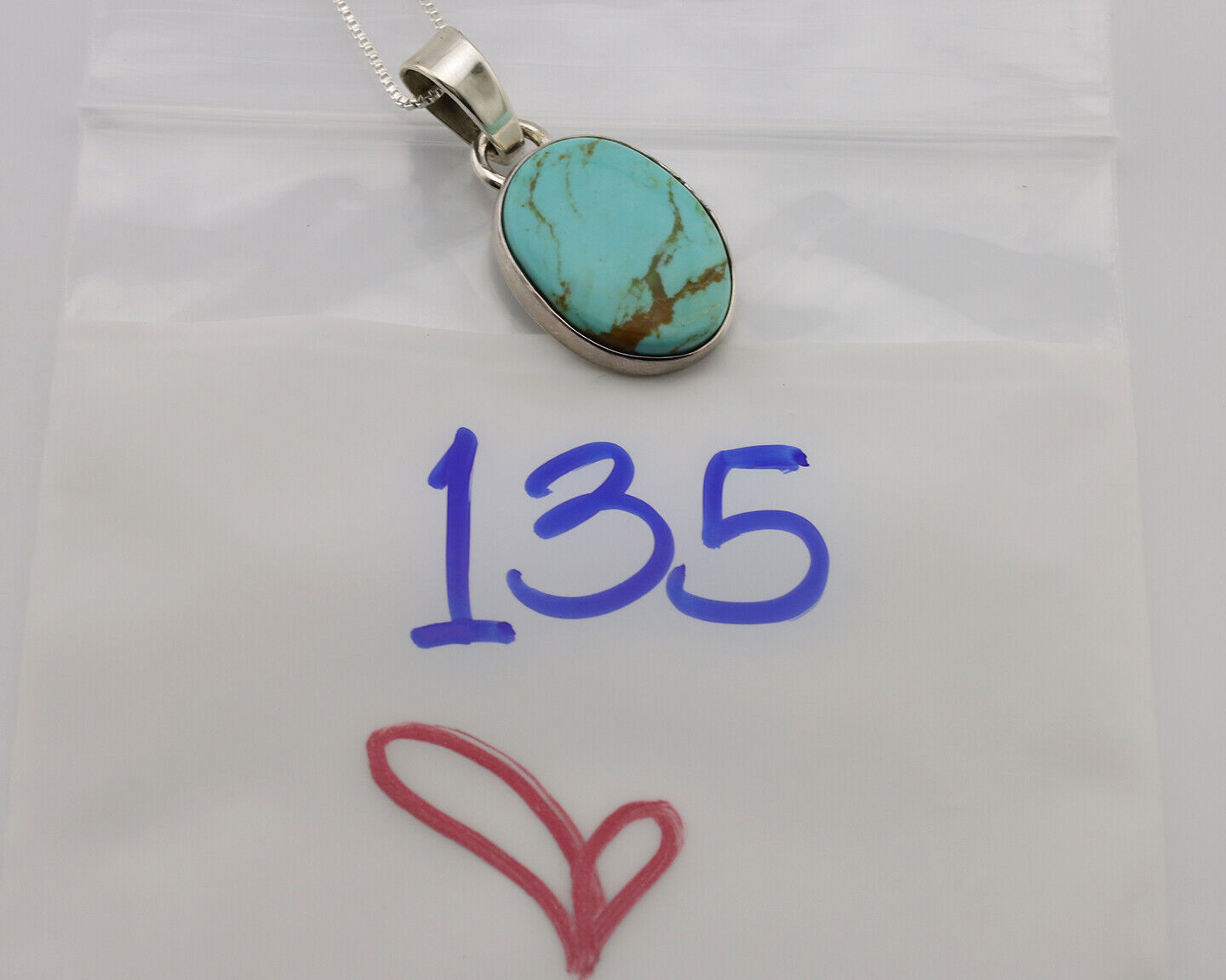 Navajo Necklace .925 Silver Kingman Turquoise Native American Signed C.1980's