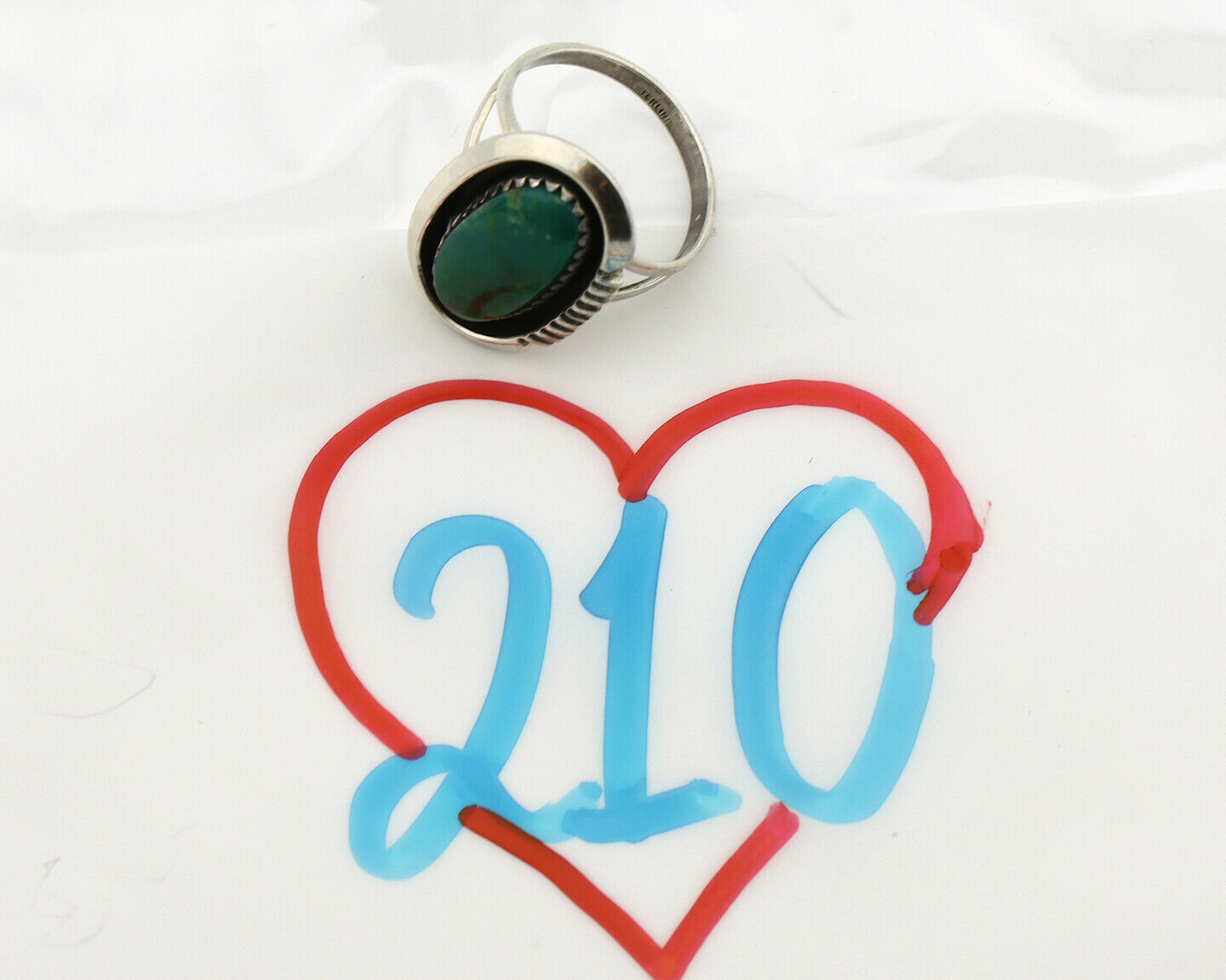 Navajo Ring .925 Silver Kingman Turquoise Native American Artist C.1980's