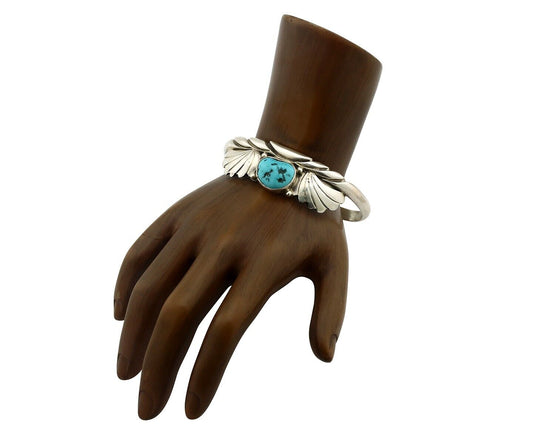 Navajo Bracelet 925 Silver Sleeping Beauty Turquoise Artist Signed M Montoya C80