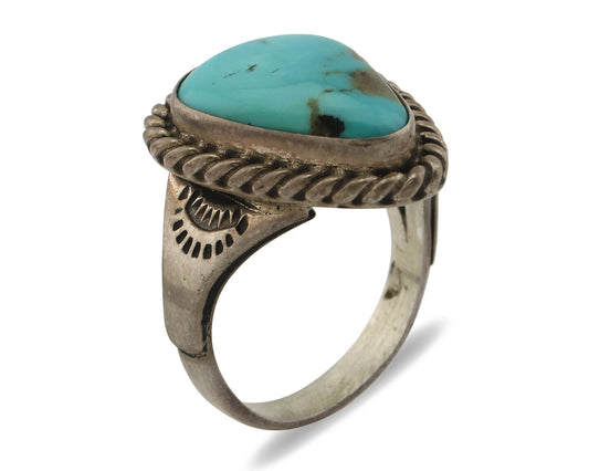 Navajo Ring 925 Silver Natural Blue Turquoise Native American Signed C.80's