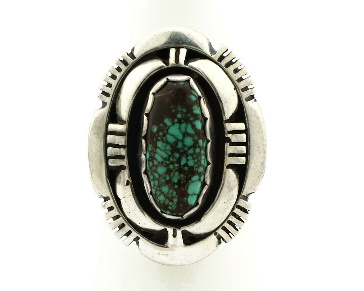 Navajo Ring .925 Silver Spiderweb Turquoise Artist Signed L. M. Nez C80s
