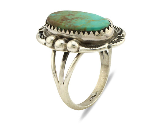 Navajo Ring .925 Silver Kingman Turquoise Artist Signed A C.1980's