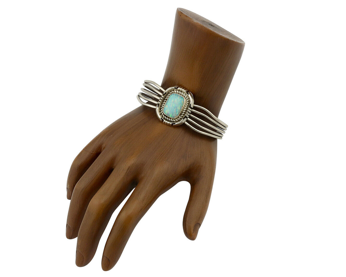 Navajo Bracelet .925 Silver Natural Pink Mussel Signed Hyson Craig C.90's