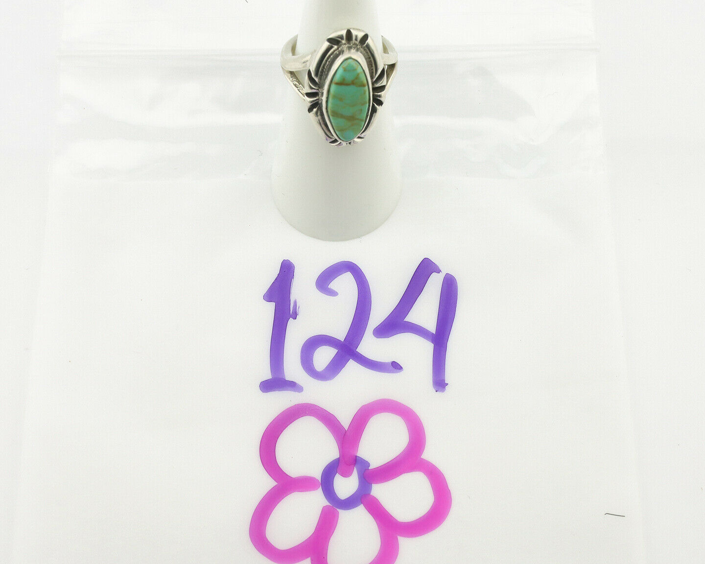 Navajo Ring .925 Silver Natural Mined Turquoise Artist Signed Gecko C.80's