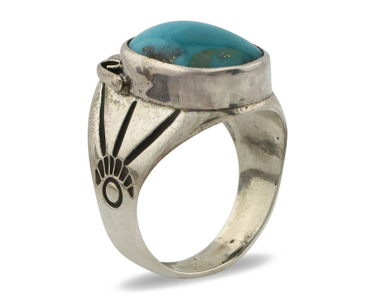 Navajo Ring .925 Silver Turquoise Mountain Native American Artist C.80's