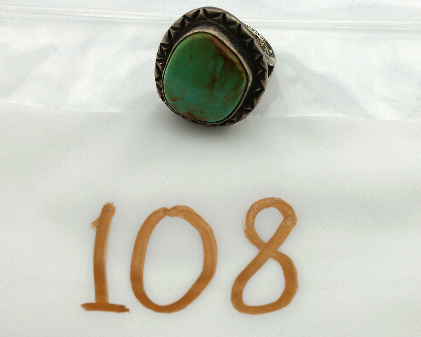 Navajo Ring .925 Silver Kingman Turquoise Artist Signed Gecko C.1980's