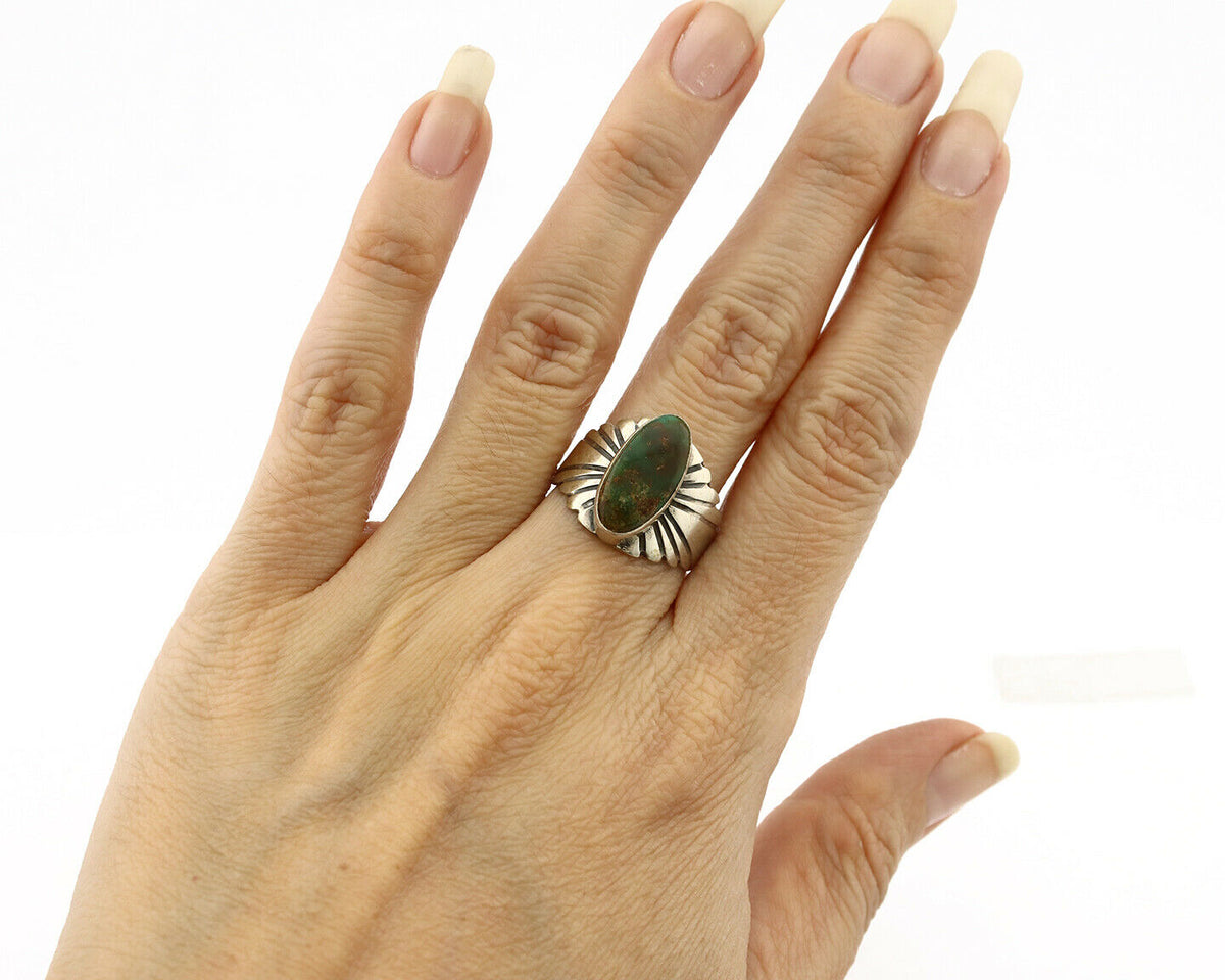 Navajo Ring .925 Silver Royston Turquoise Artist Signed Apache C.80's