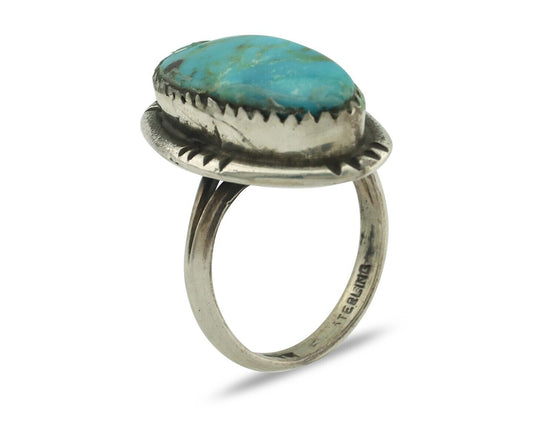 Navajo Ring .925 Silver Natural Blue Turquoise Native American Artist C.80's