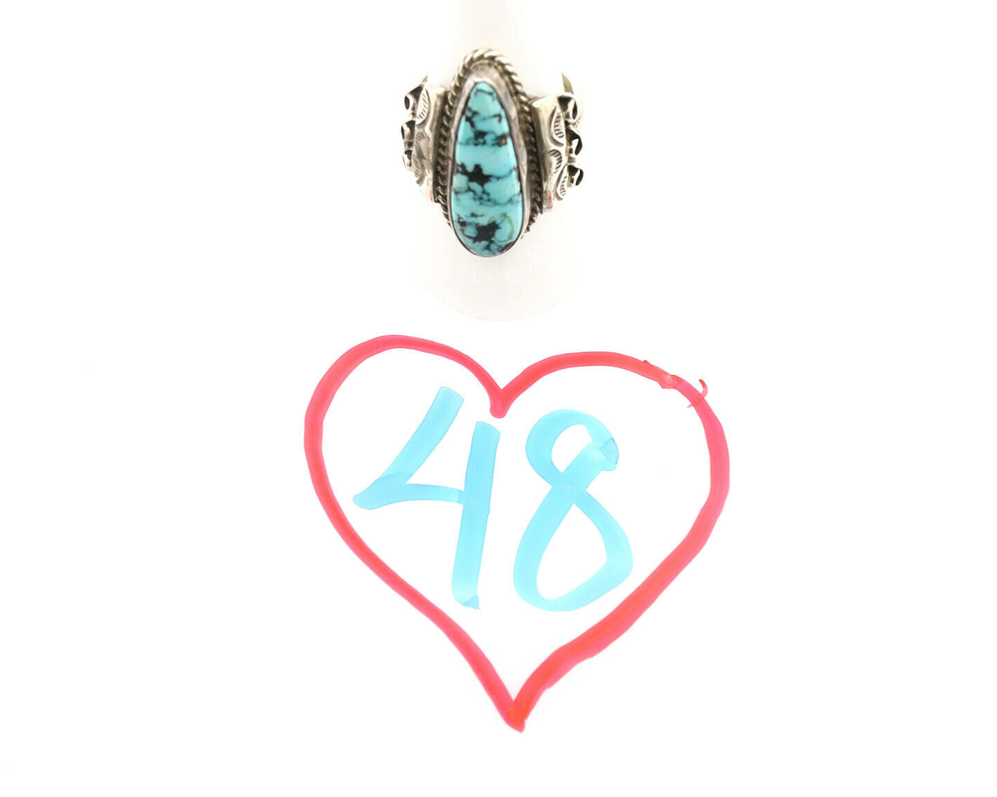 Navajo Ring .925 Silver Blue Spiderweb Turquoise Fred Guerrero C.1980's