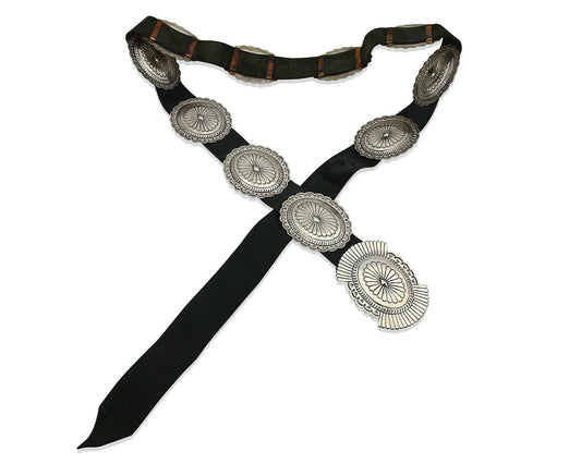 Navajo Concho Belt .925 Silver Hand Stamped Artist Susie James C.80's