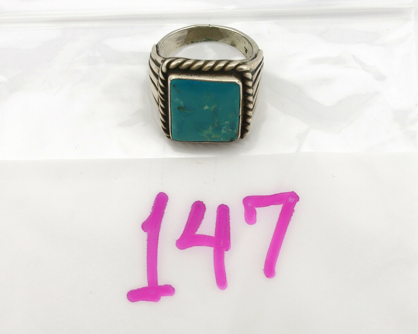 Navajo Ring .925 Silver Bluegreen Turquoise Signed C Montoya C.80's