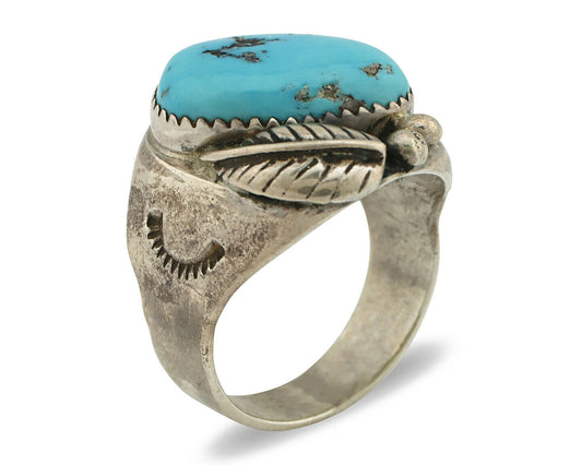 Navajo Ring .925 Silver Blue Turquoise Artist Signed R C.80's