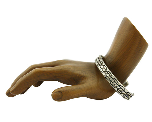 Navajo Bracelet .925 Silver Handmade Hand Stamped Signed Artist C Montoya C.80's