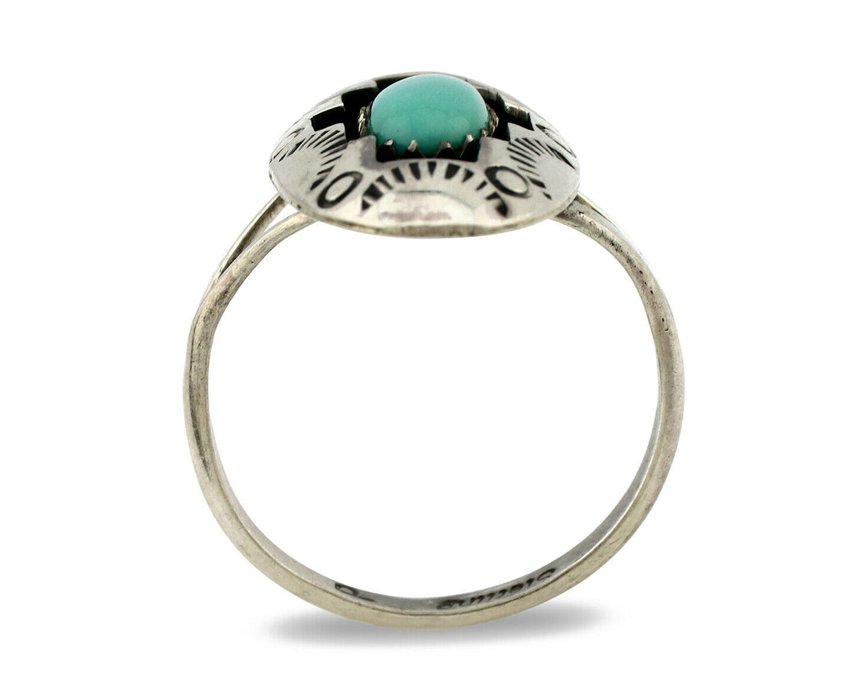 Navajo Ring .925 Silver Sleeping Beauty Turquoise Artist Signed P C80s