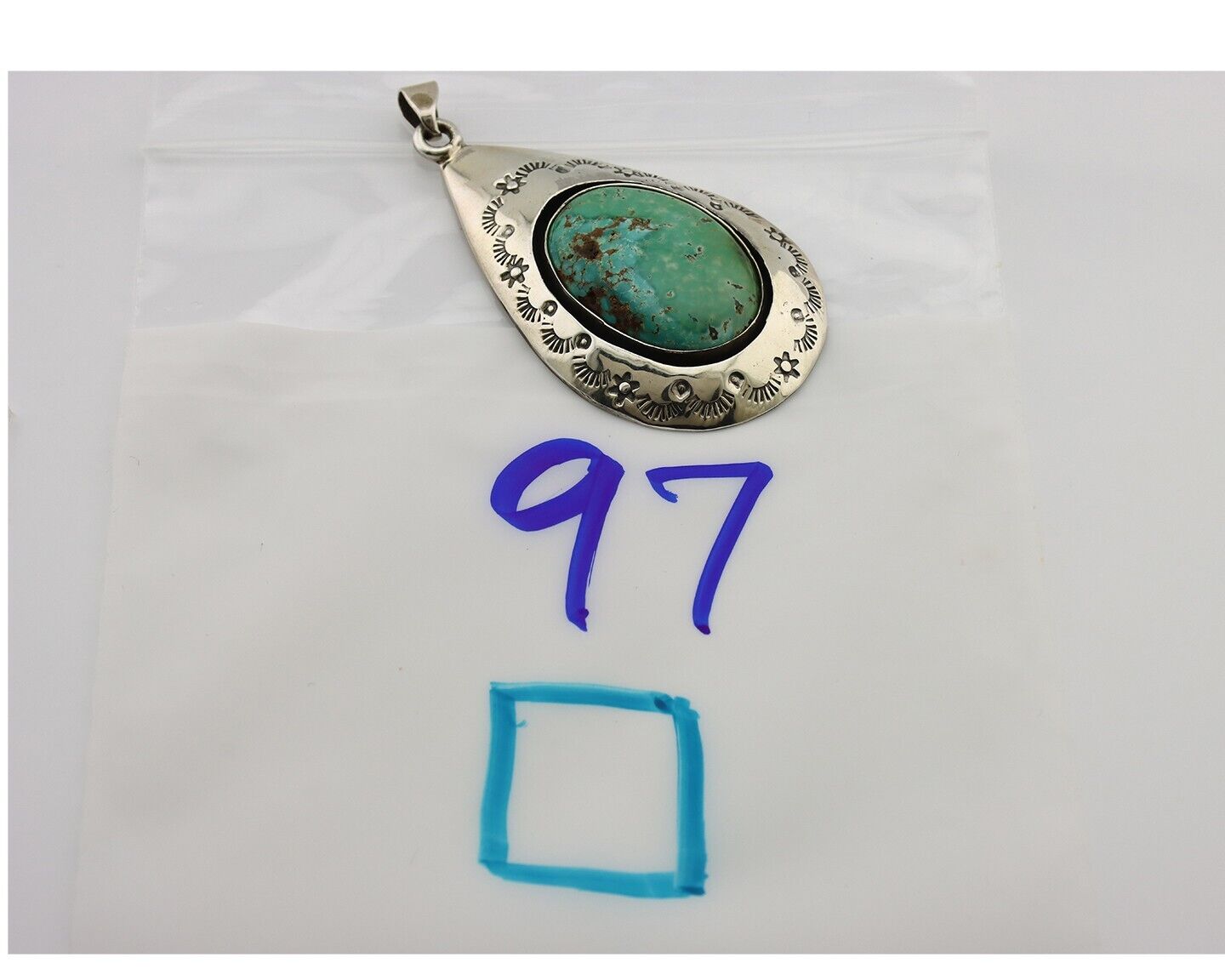 Navajo Pendant 925 Silver Natural Mined Turquoise Artist Signed C Montoya C.80's