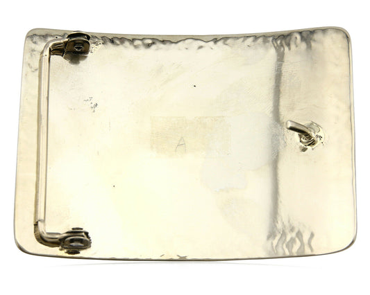 Navajo Belt Buckle .999 Nickle Silver Natural Gemstone Signed Tipi C.80's