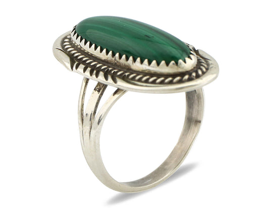 Navajo Ring 925 Silver Natural Malachite Artist Signed William Denetdale C.80's