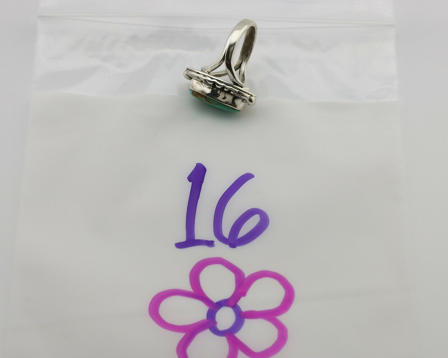 Navajo Ring .925 Silver Natural Mined Turquoise Artist Signed Gecko C.80's