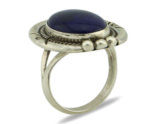 Navajo Hand Stamped Ring 925 Silver Natural Lapis Native American Artist C.80's