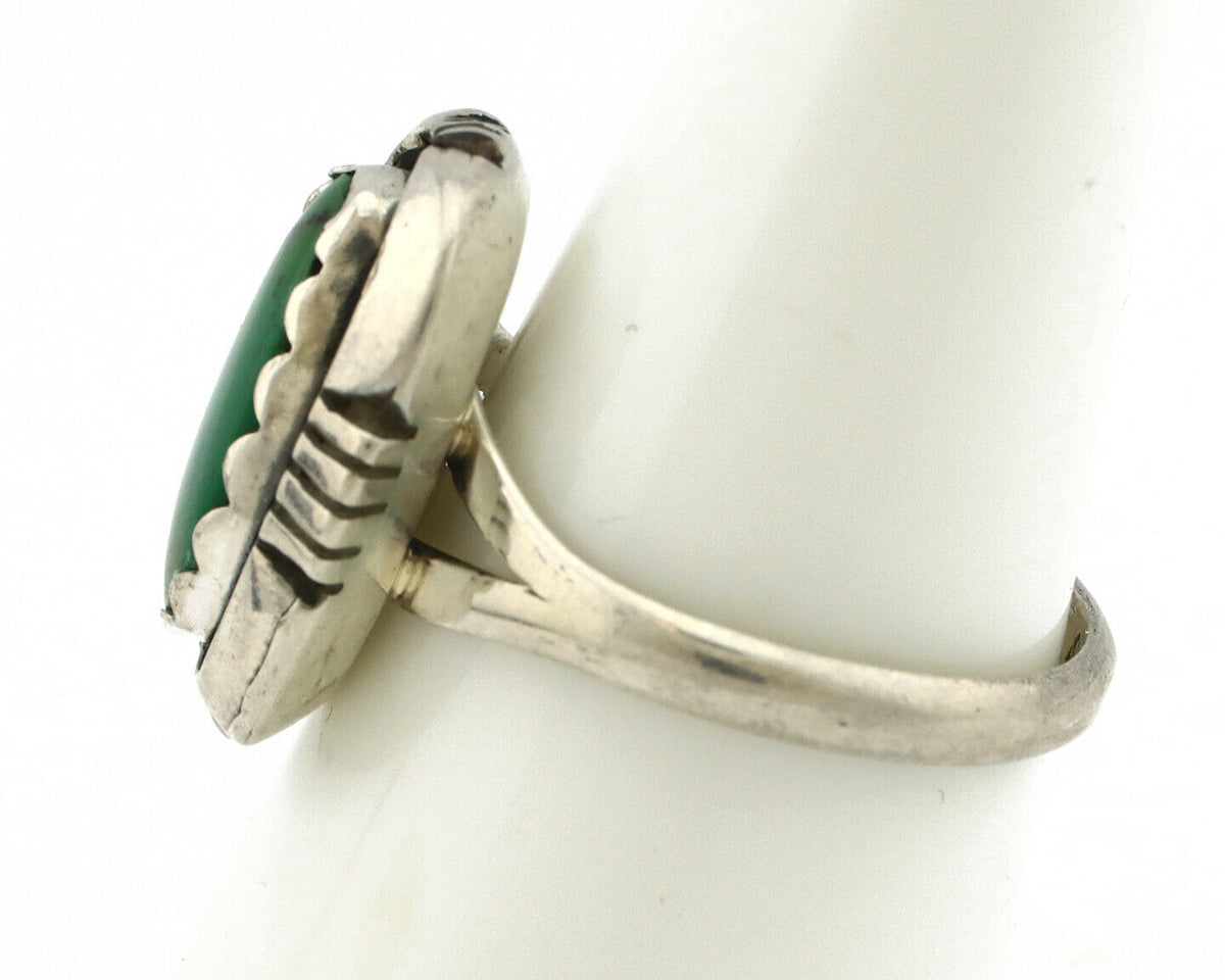 Navajo Ring .925 Silver Spiderweb Turquoise Handmade Native American Artist C80s