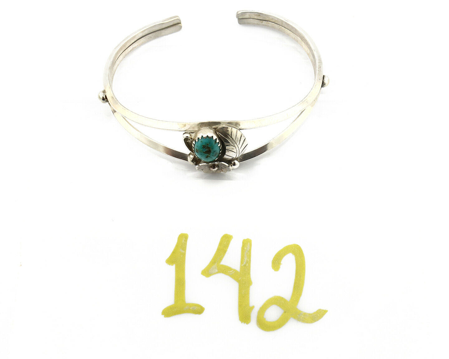 Navajo Sand Cast Bracelet .925 Silver Sleeping Beauty Turquoise Artist Signed T