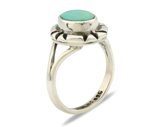 Navajo Ring .925 Silver Kingman Turquoise Artist Signed Gecko C.90's