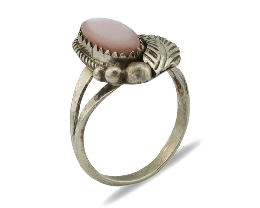 Navajo Ring .925 Silver Natural Pink Mussel Artist Signed Justin Morris C.80's