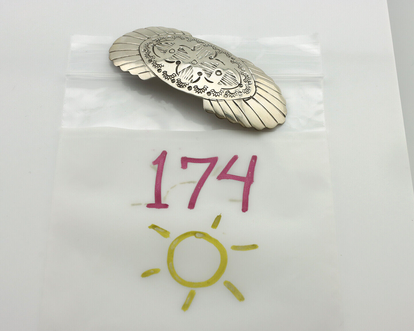 Navajo Hair Clip Barrette .925 Silver Hand Stamped Artist Signed C Montoya C80s