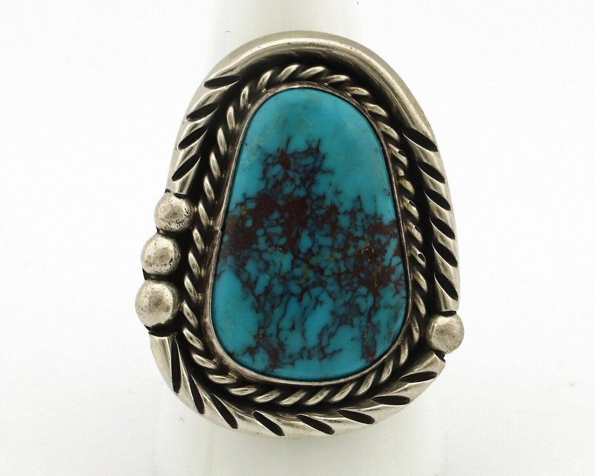 Navajo Ring 925 Silver Natural Blue Turquoise Artist Signed Ben S C.80's