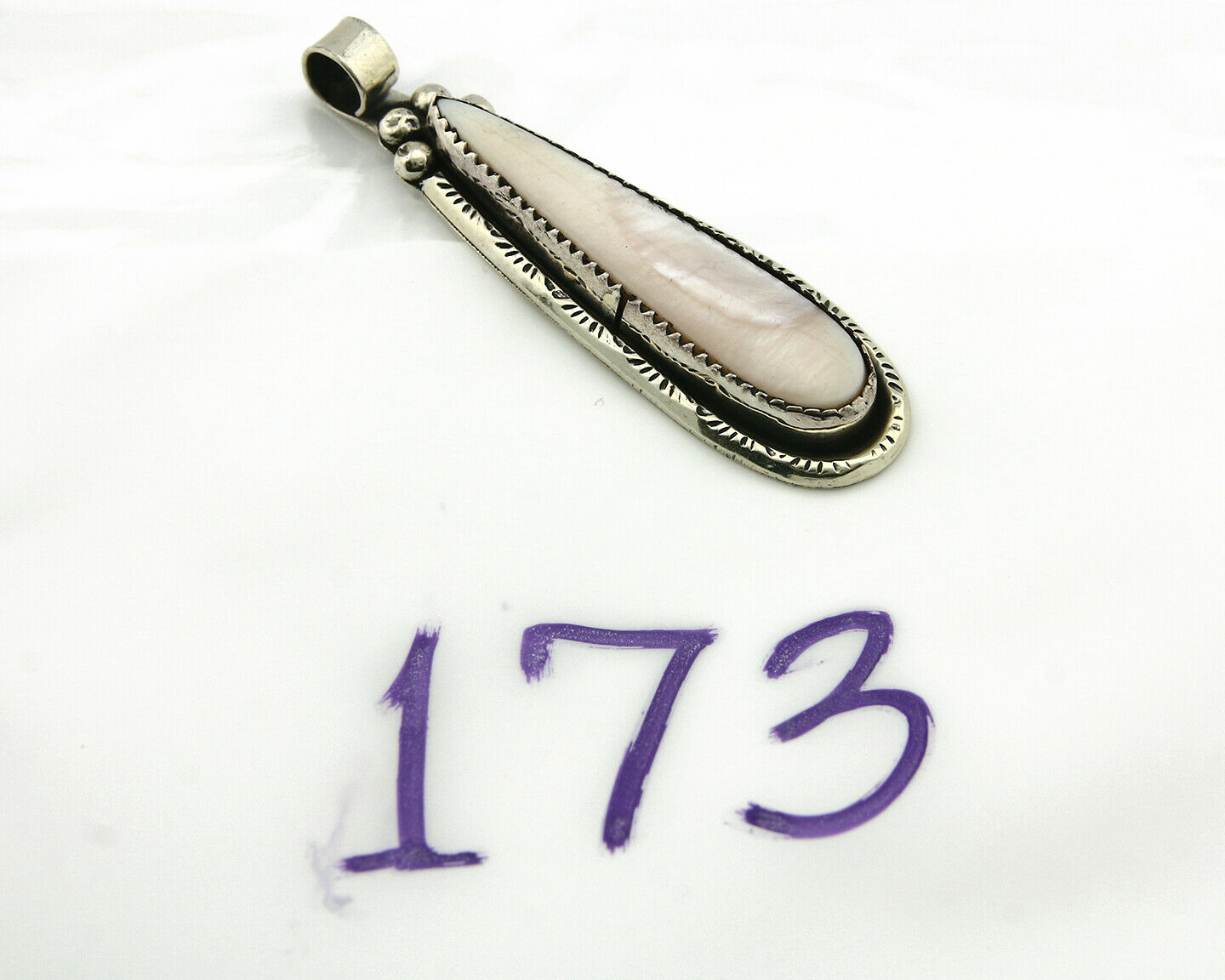 Navajo Pendant .925 Silver Real Natural Pink Mussel Signed Yazzie C.80's