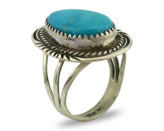 Navajo Ring .925 Silver Blue Turquoise Native American Artist C.1980's