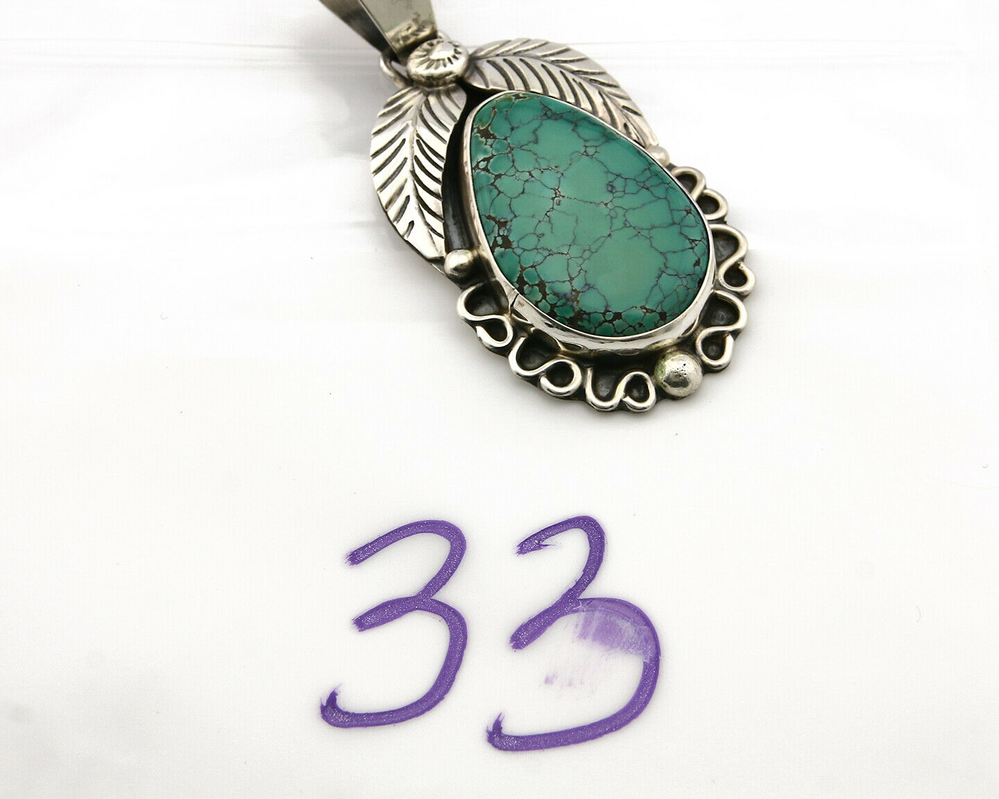 Navajo Pendant .925 Silver Spiderweb Turquoise Native American C.80's