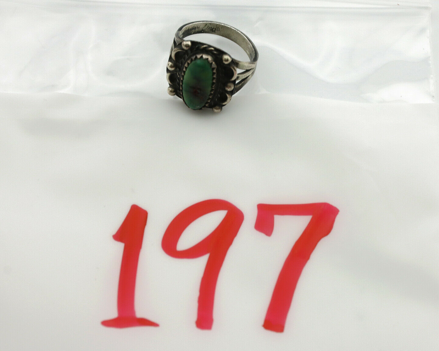 Navajo Ring .925 Silver Green Turquoise Artist Signed F C.80's