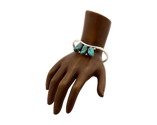 Navajo Bracelet 925 Silver Blue Morenci Turquoise Artist Signed E SANDAVOL C80s