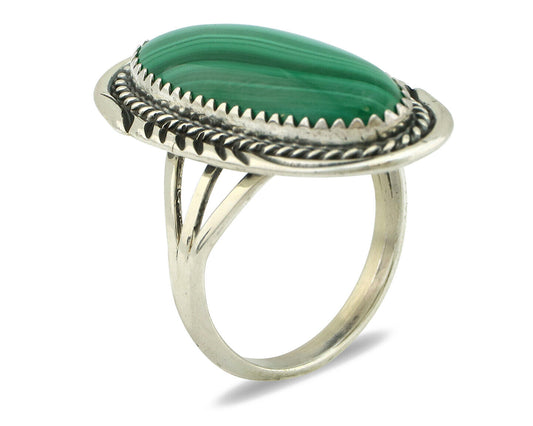 Navajo Ring 925 Silver Natural Green Malachite Signed William Denetdale C.80's