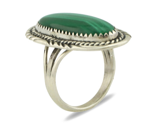 Navajo Ring 925 Silver Natural Green Malachite Signed William Denetdale C.80's