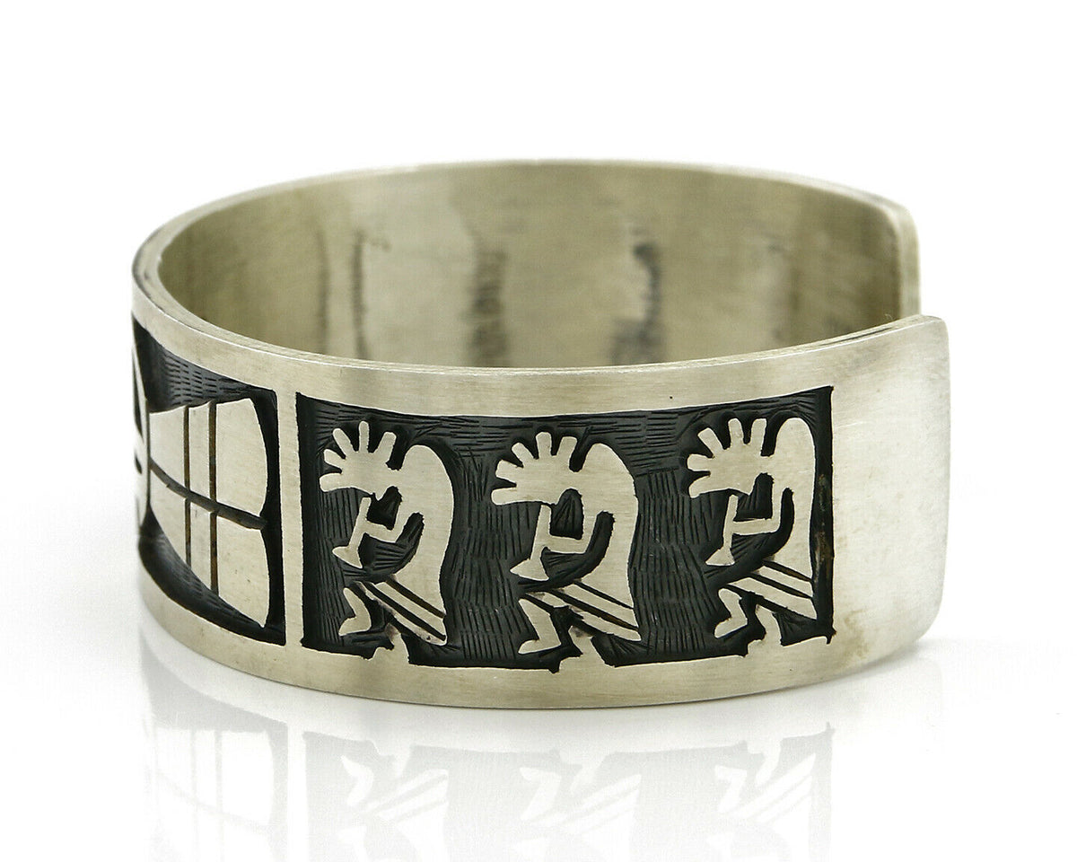 Hopi Bracelet .925 Silver Handmade Kokopelli Corn Sun Overlay Cuff