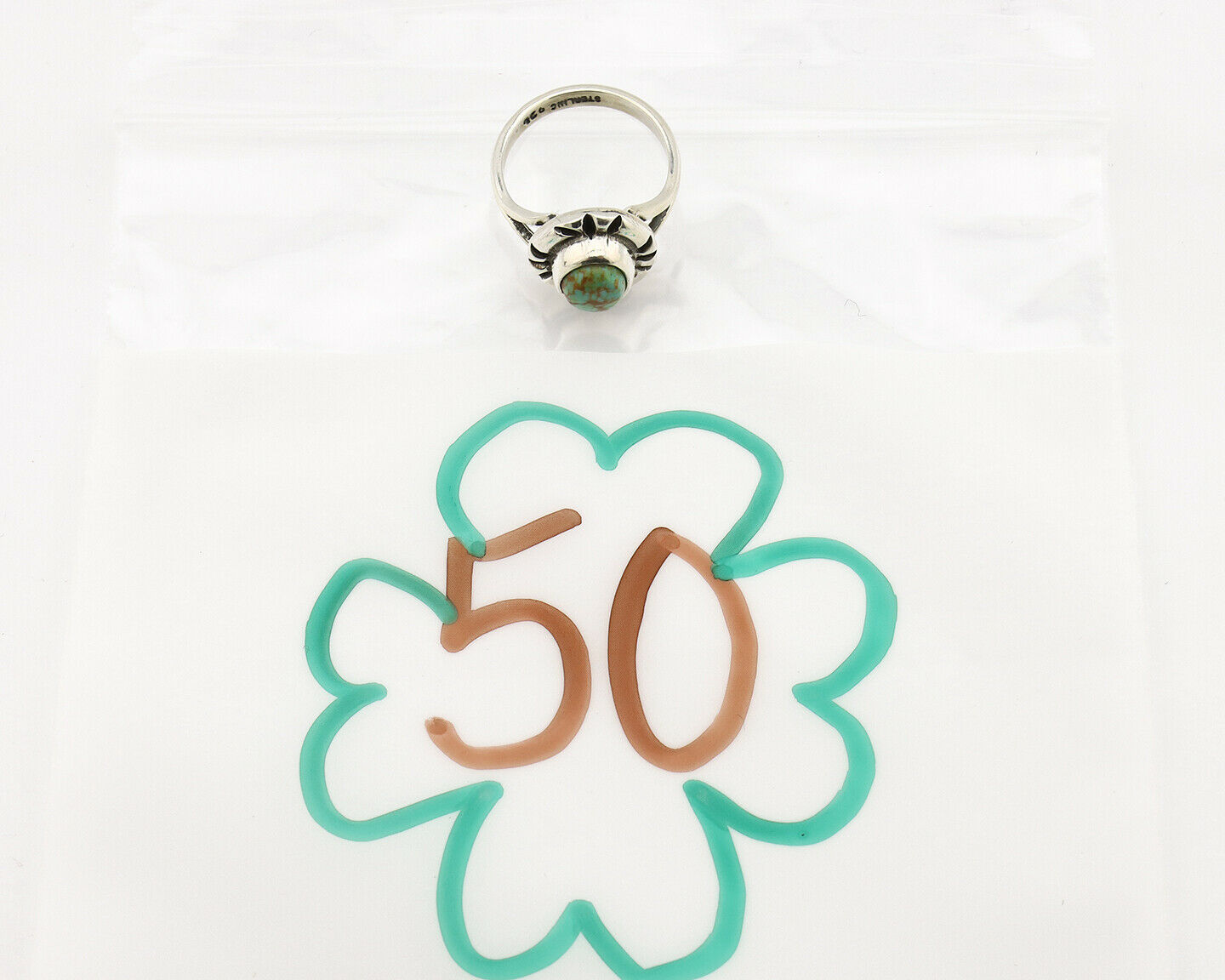 Navajo Ring .925 Silver Kingman Turquoise Artist Signed Gecko C.90's