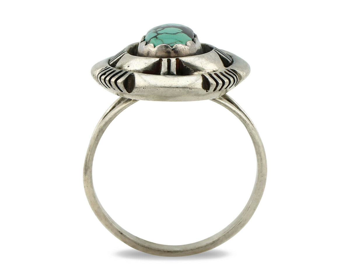 Navajo Ring .925 Silver Spiderweb Turquoise Artist Signed L. M. Nez C80s