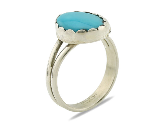 Navajo Ring .925 Silver Sleeping Beauty Turquoise Native American Artist C.1980s