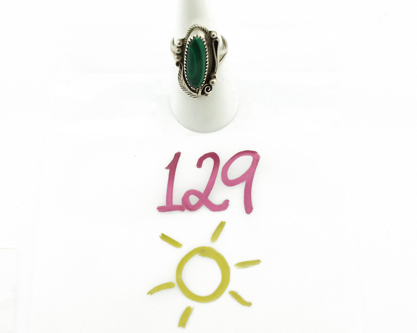 Navajo Ring 925 Silver Natural Green Malachite Signed Justin Morris C.80's