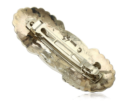 Navajo Hair Clip Barrette .925 Silver Hand Stamped Artist Signed C Montoya C80s