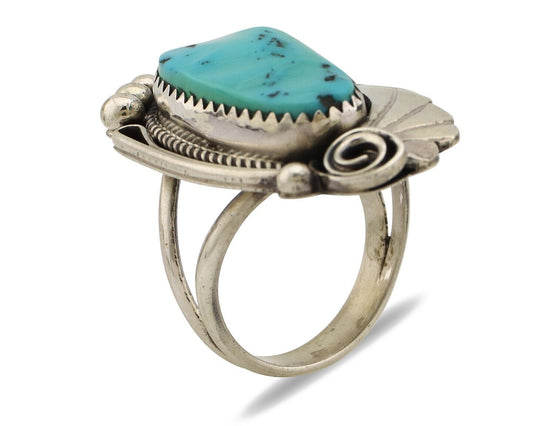 Navajo Inlay Band Ring 925 Silver Sleeping B Turquoise Signed Justin Morris C80s