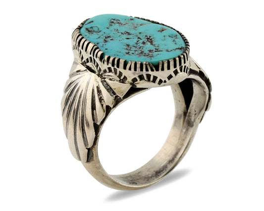 Navajo Ring .925 Silver Sleeping Beauty Turquoise Artist Signed DK C.80's