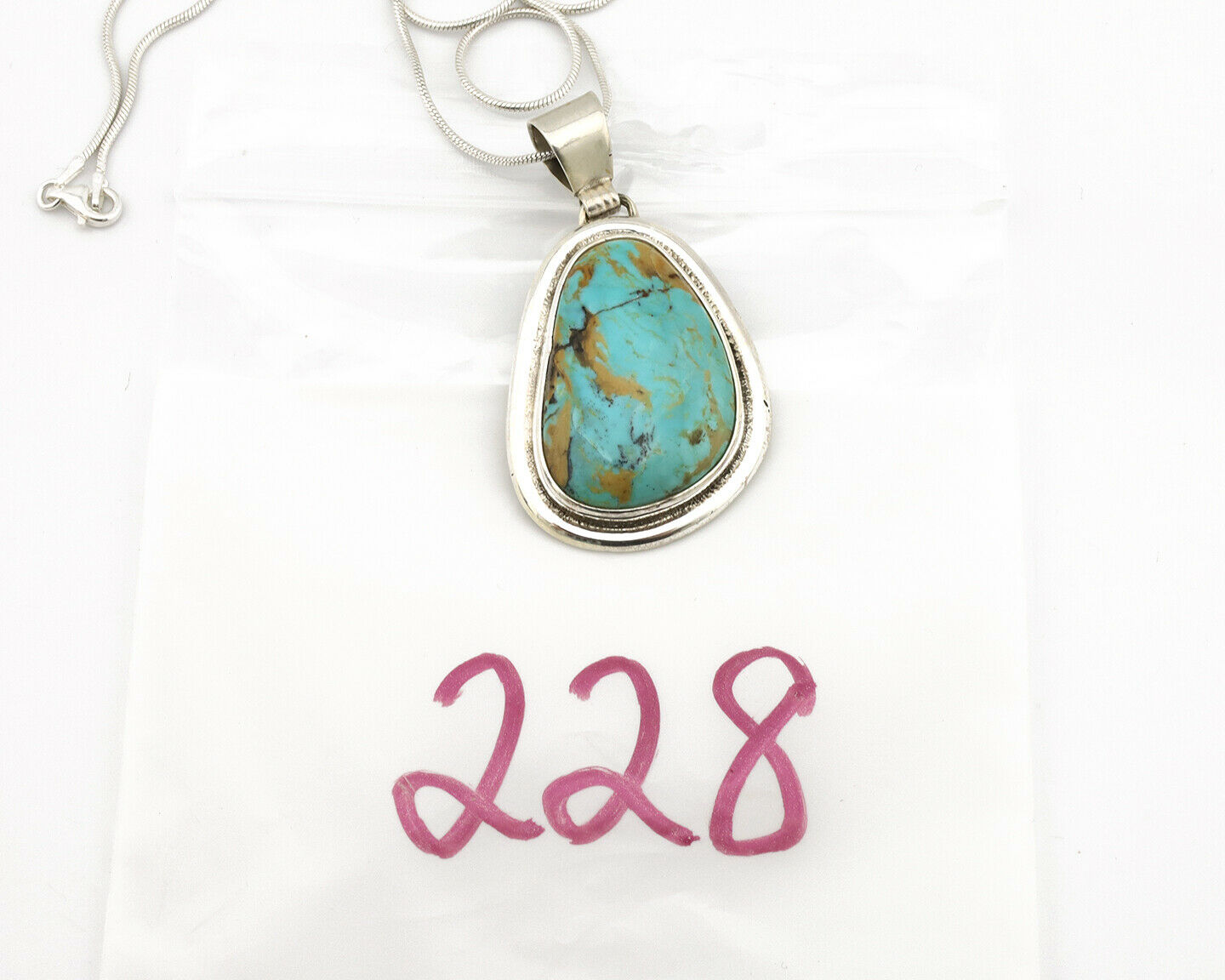 Navajo Necklace .925 Silver Morenci Turquoise Signed Sun C.1980's