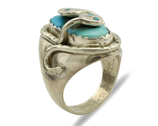 Zuni Ring .925 Silver Blue Turquoise Artist Signed Effie Calavaza C.1980's